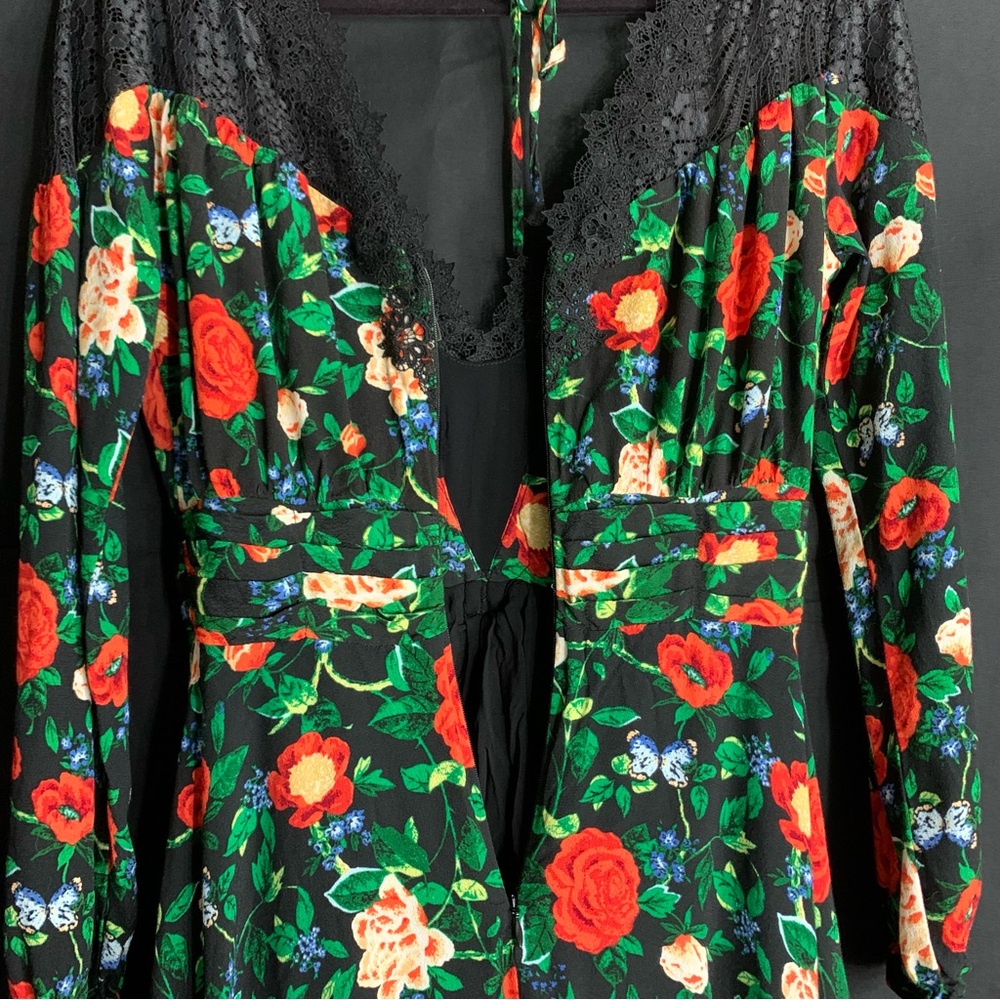 Anthropologie Lacy V Neck Black Floral Mini Dress , size 6 - Picture 11 of 13